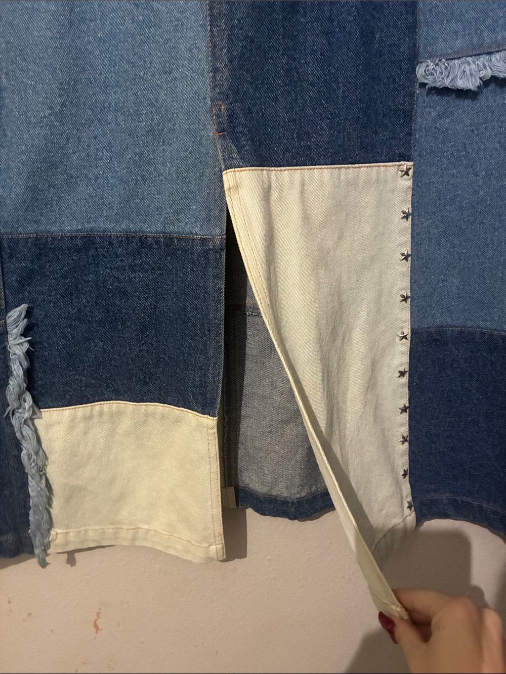 Roaman's Patchwork Denim Maxi Skirt - Picture 4 of 7